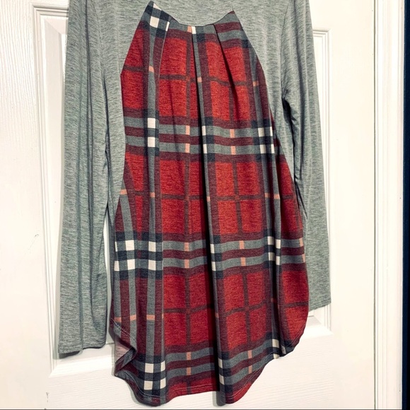 12pm by Moni Ami Gray & plaid long sleeve tunic L - Picture 3 of 6
